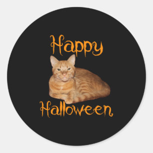 Happy Halloween Non-Beängstigend Orange Tabby Cat Runder Aufkleber