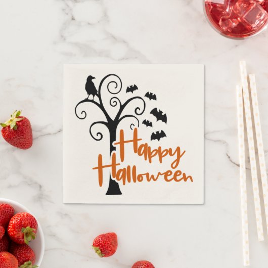 Happy Halloween Orange Black Dead Tree Bats Raven Serviette (Beispiel)
