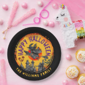 Happy Halloween Orange Black Hexe Broomstick Pappteller (Party)