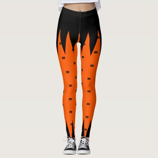 Happy Halloween Orange Black Personalisiert Leggings (Vorderseite)