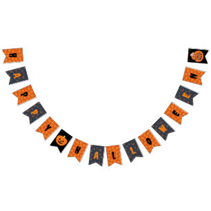 Happy Halloween Orange Black Pumpkin Gemustert Wimpelkette