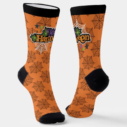 Happy Halloween Orange Black Spiderweb Niedlich Socken (Gewinkelt)