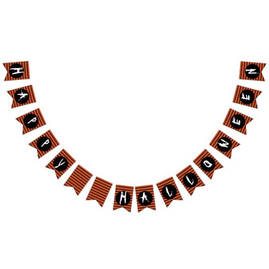 Happy Halloween Orange Black Striped Fun Schriftar Wimpelkette (Alle)