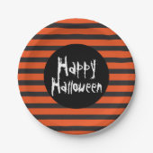 Happy Halloween Orange Black Striped Spooky Schrif Pappteller (Vorderseite)