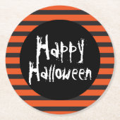 Happy Halloween Orange Black Striped Spooky Schrif Runder Pappuntersetzer (Vorderseite)