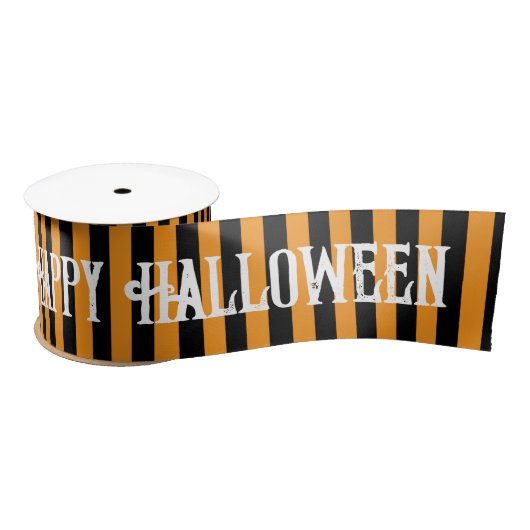 Happy Halloween Orange Black Witch Stripes Satinband (Spule)