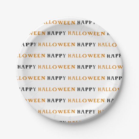 Happy Halloween Orange Black Wording Party Teller (Vorderseite)