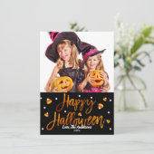 Happy Halloween Orange Foil Modernes Script Foto Karte (Stehend Vorderseite)