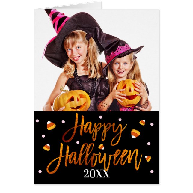 Happy Halloween Orange Foil Script Holiday Foto (Vorne)
