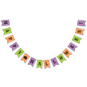 Happy Halloween Orange Lila Green Gemustert Wimpelkette (Alle)