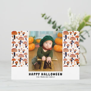 Happy Halloween Orange Mushroom Fall Foto Feiertagskarte