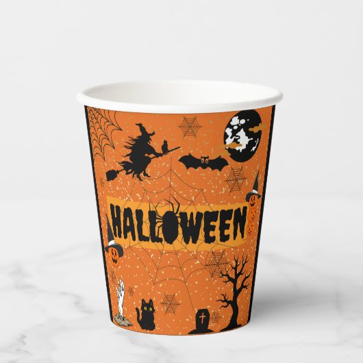 HAPPY HALLOWEEN(ORANGE) PAPIER CUPS PAPPBECHER (Vorderseite)