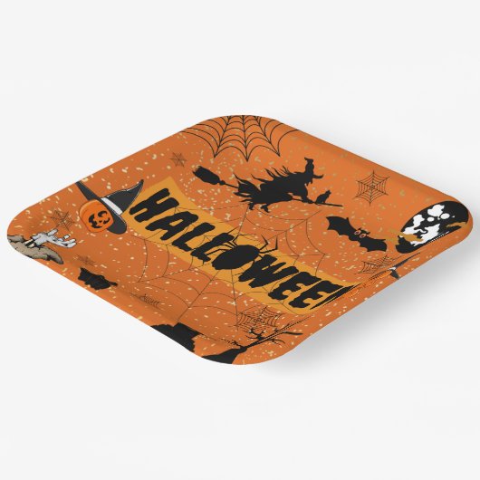 HAPPY HALLOWEEN(ORANGE) PAPIER-TELLER PAPPTELLER (Gewinkelt)