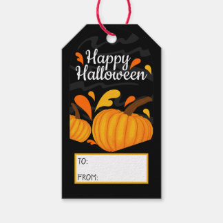 Happy Halloween Orange Pumpkin Black Background Geschenkanhänger