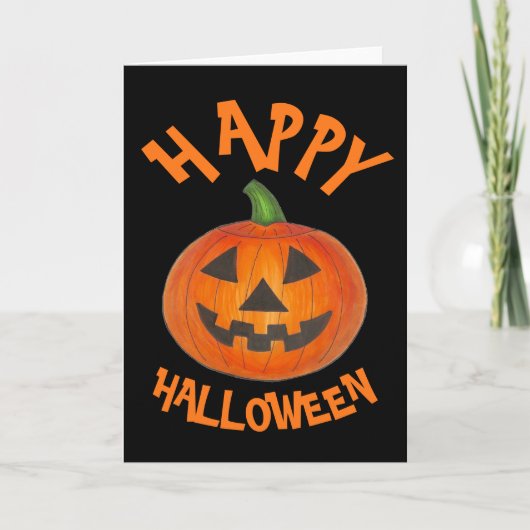 Happy Halloween Orange Pumpkin Jack o' Lantern Karte (Vorderseite)