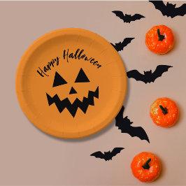 Happy Halloween Orange Pumpkin Kürbislaterne Pappteller