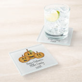 Happy Halloween Orange Pumpkins Custom Glasuntersetzer (Schrägansicht)