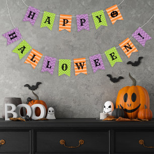 Happy Halloween Orange Purple Green Patterned Wimpelkette