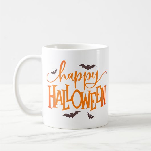 Happy Halloween Orange Script mit Black Bats Kaffeetasse (Links)
