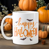 Happy Halloween Orange Script mit Black Bats Kaffeetasse