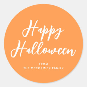 Happy Halloween Orange White Stilschrift Runder Aufkleber