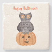 Happy Halloween Owl and Pumpkin Steinuntersetzer (Vorderseite)