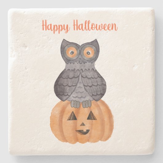 Happy Halloween Owl and Pumpkin Steinuntersetzer (Vorderseite)