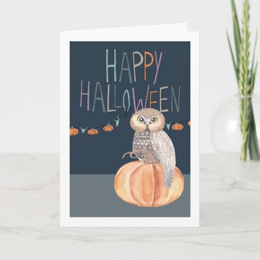 Happy Halloween Owl on Pumpkin Karte (Vorderseite)