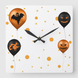 Happy Halloween Party Balloons Quadratische Wanduhr