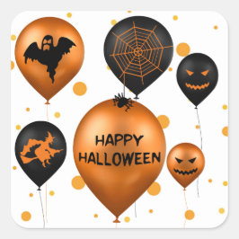 Happy Halloween Party Balloons Quadratischer Aufkleber