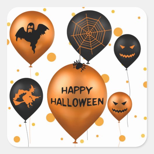 Happy Halloween Party Balloons Quadratischer Aufkleber (Vorderseite)