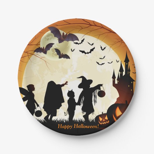Happy Halloween Party Bats Pumpkins Papierplatte Pappteller (Vorderseite)