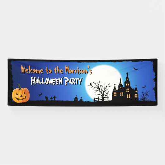 Happy Halloween Party Blue Moonlight Beängstigende Banner (Horizontal)