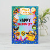 Happy Halloween Party gefüllt mit Trick oder Lecke Einladung (Stehend Vorderseite)