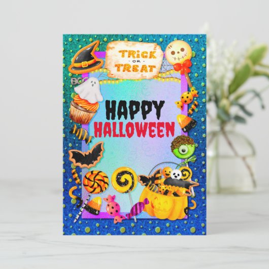 Happy Halloween Party gefüllt mit Trick oder Lecke Einladung (Stehend Vorderseite)