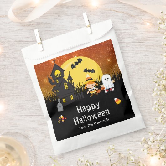 Happy Halloween Party Hexe Ghost Orange Geschenktütchen (Ausgeschnitten)