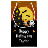 Happy Halloween Party Hexe Ghost Orange Kleine Geschenktüte (Rückseite)