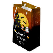 Happy Halloween Party Hexe Ghost Orange Kleine Geschenktüte (Rückseite Schrägansicht)