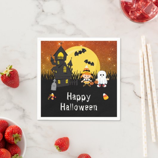 Happy Halloween Party Hexe Ghost Orange Serviette (Beispiel)