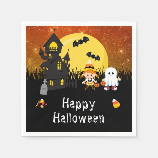 Happy Halloween Party Hexe Ghost Orange Serviette (Vorderseite)