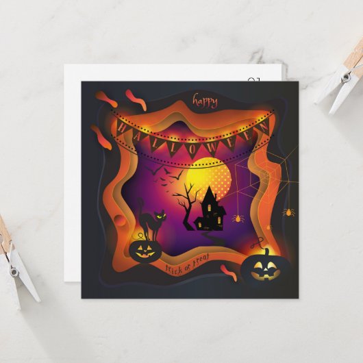 Happy Halloween Party "Leckerei oder Trick" Karte (Vorderseite/Rückseite Beispiel)