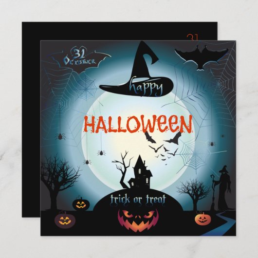 Happy Halloween Party "Leckerei oder Trick" Magisc Einladung (Vorne/Hinten)