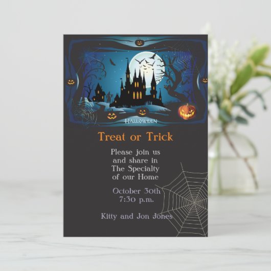 Happy Halloween Party "Leckerei oder Trick" Magisc Einladung (Stehend Vorderseite)