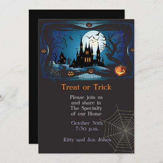 Happy Halloween Party "Leckerei oder Trick" Magisc Einladung (Vorne/Hinten)