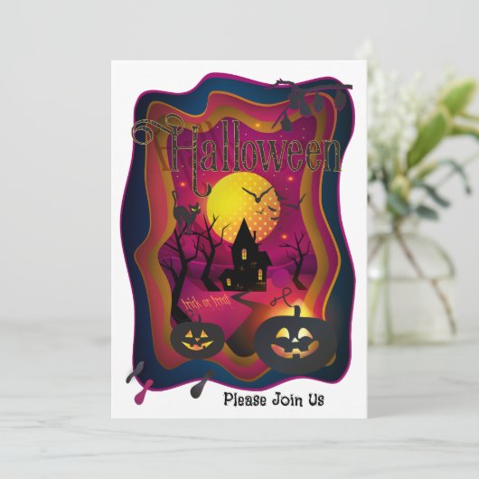 Happy Halloween Party "Leckerei oder Trick" Magisc Einladung (Stehend Vorderseite)