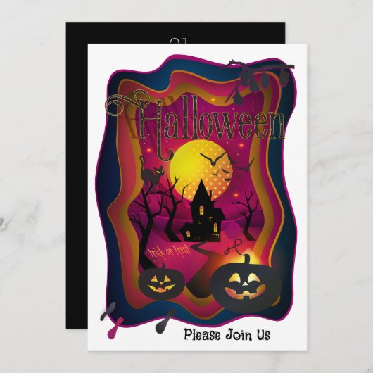 Happy Halloween Party "Leckerei oder Trick" Magisc Einladung (Vorne/Hinten)