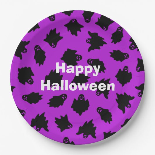 Happy Halloween Party Lila Ghost Pappteller (Vorderseite)