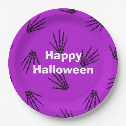 Happy Halloween Party Lila Knochen Pappteller (Vorderseite)