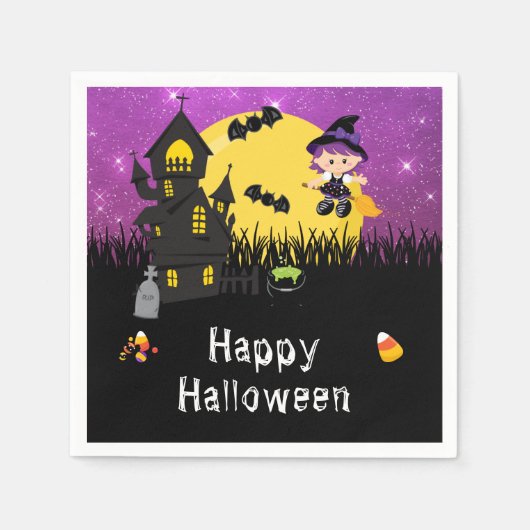 Happy Halloween Party Lila Serviette (Vorderseite)