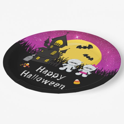 Happy Halloween Party Mummy Pink Pappteller (Schrägansicht)